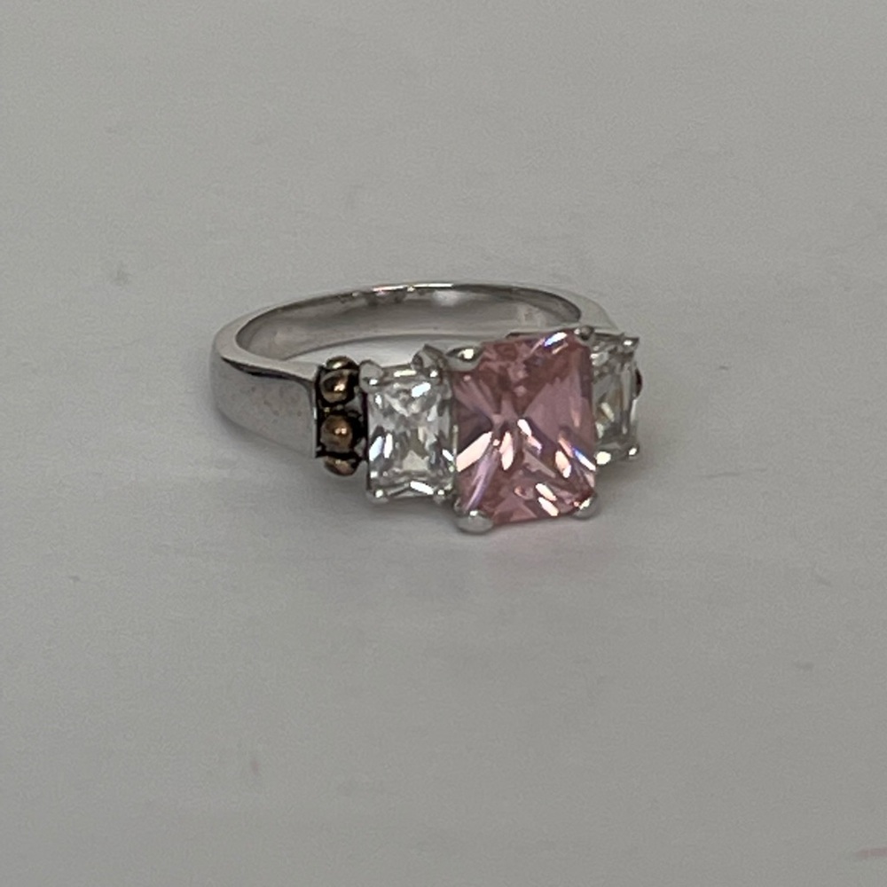 925 Sterling Silver Princess Cut CZ 3 Stones Women's Ring Size 6